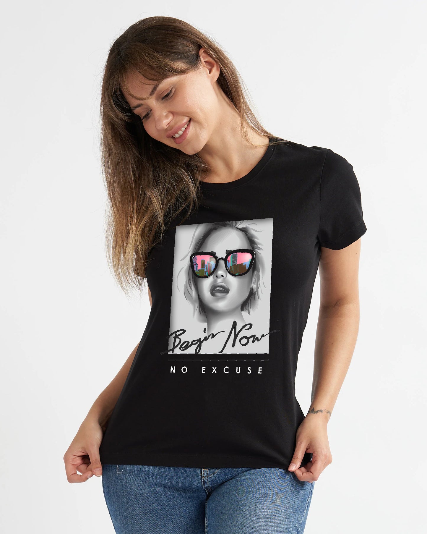 Begin Now No Excuse Graphic Tee Shirt